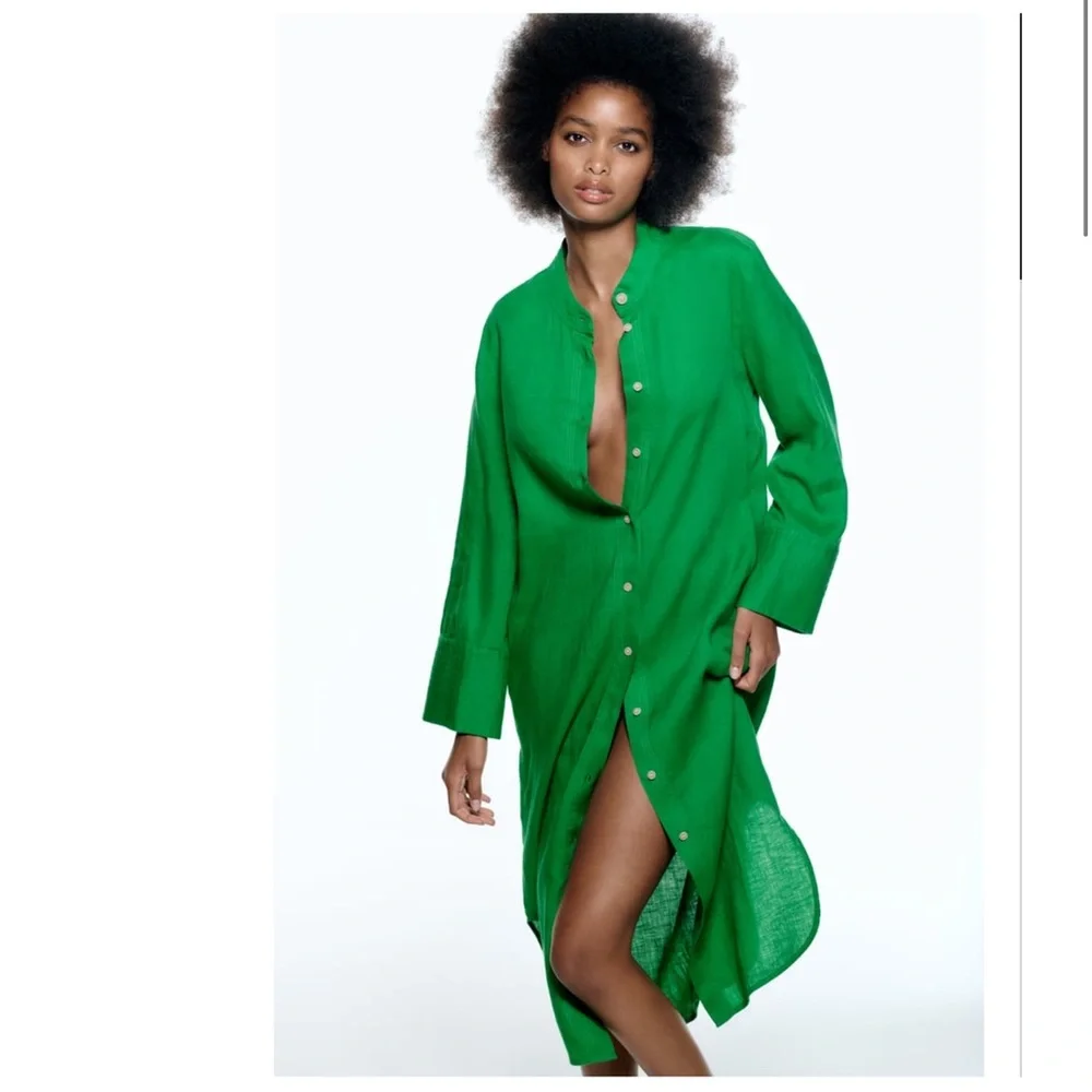 Zara linen tunic dress emerald green XL_3